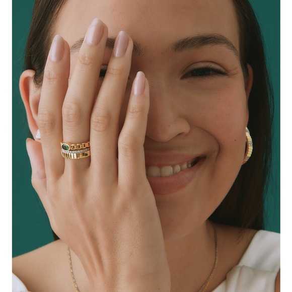 Audrey by Aurate Green Tourmaline Chain Link Ring in Gold Vermeil - Picture 6 of 8